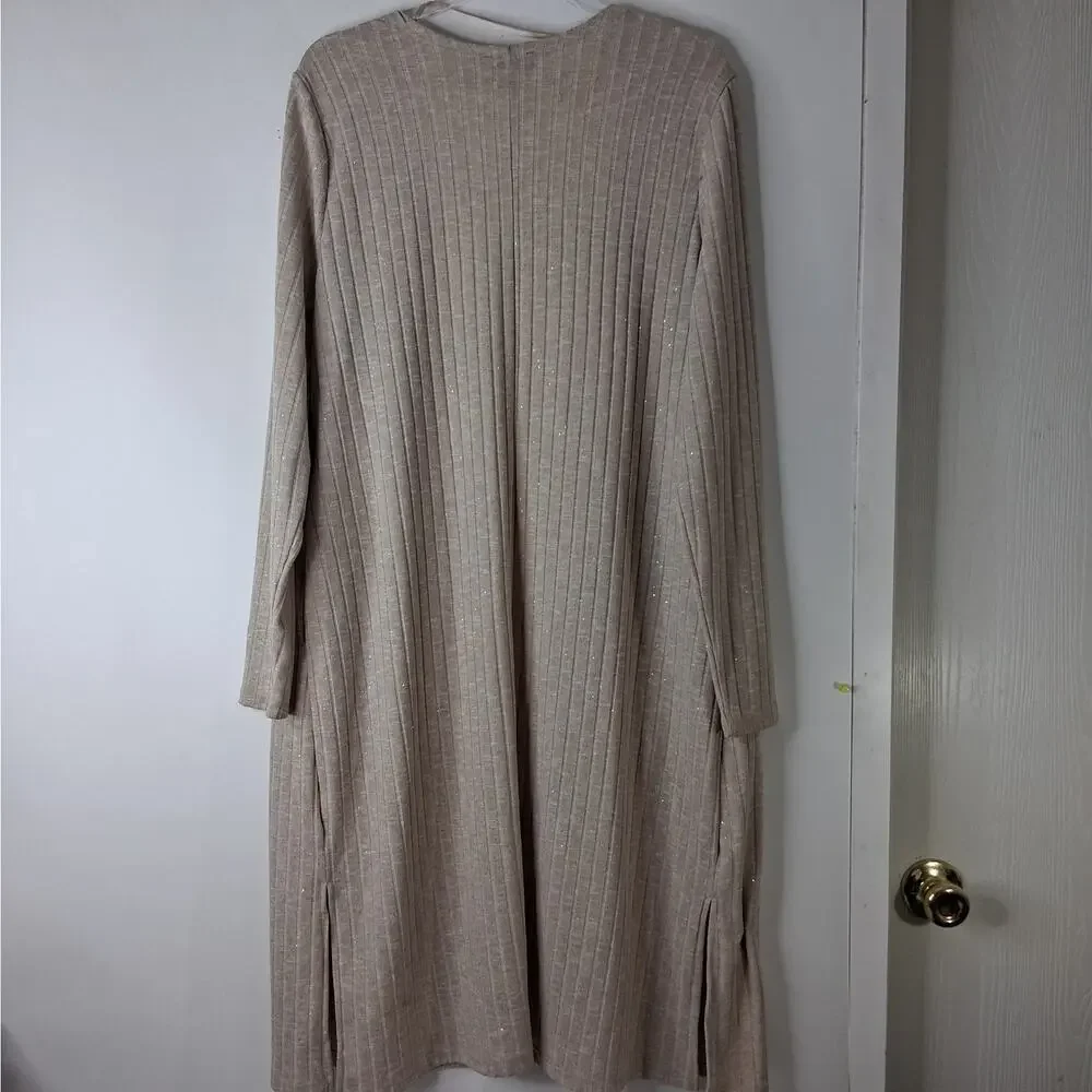 Lane Bryant Open Front Duster Cardigan Sweater Ribbed‎ Knit Women's 14/16 Beige